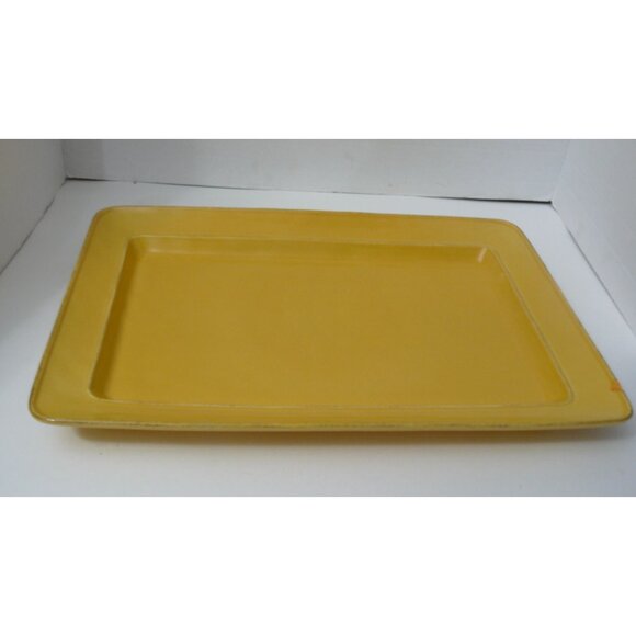 Yellow Rectangular Ceramic Serving Platter Handcrafted In Portugal Microwave & D - Picture 1 of 4